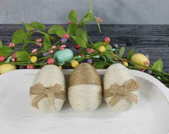 Jute Wrapped Eggs, Decorative Easter Eggs, Easter Decor, Spring Decor, Tiered Tray Easter, Easter Basket Filler,  Bowl Filler, Set of 3