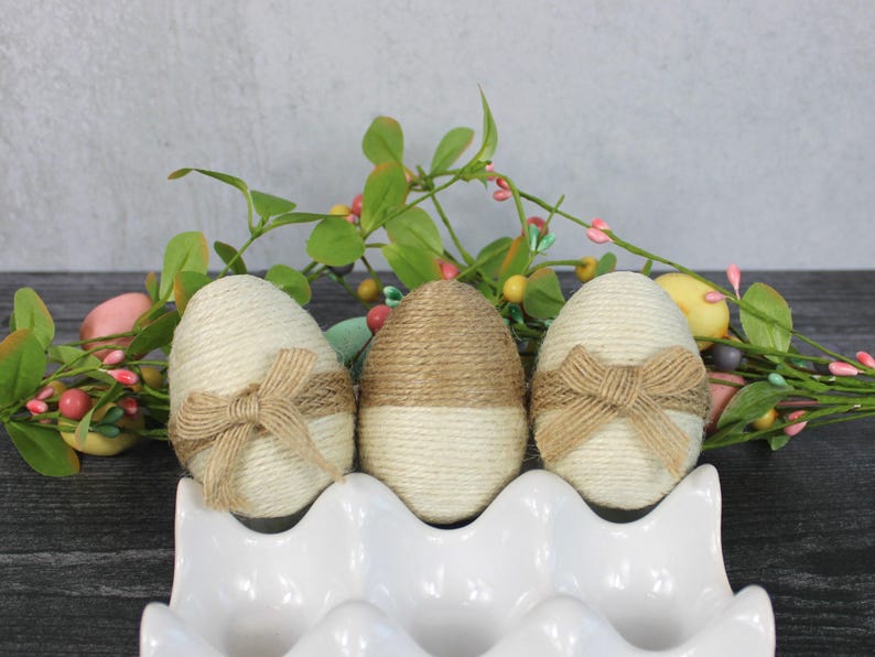 Jute Wrapped Eggs, Decorative Easter Eggs, Easter Decor, Spring Decor, Tiered Tray Easter, Easter Basket Gift, Bowl Filler, Set of 3 画像 6