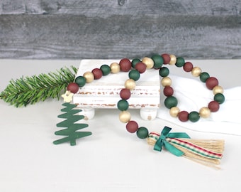 Christmas Wood Bead Garland, Holiday Garland, Winter Decor, Xmas Tiered Tray, Christmas Tree Bead Garland, Xmas Gift
