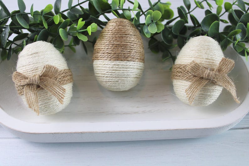 Jute Wrapped Eggs, Decorative Easter Eggs, Easter Decor, Spring Decor, Tiered Tray Easter, Easter Basket Gift, Bowl Filler, Set of 3 画像 4