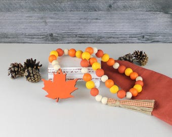 Fall Wood Bead Garland, Fall Decor, Thanksgiving Decor, Autumn Tiered Tray, Fall Leaf Garland, Leaf Peeping Gift