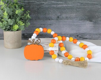 Fall Wood Bead Garland, Autumn Tiered Tray, Fall Decor, Thanksgiving Decor, Pumpkin Bead Garland