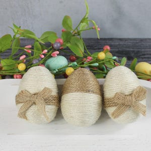 Jute Wrapped Eggs, Decorative Easter Eggs, Easter Decor, Spring Decor, Tiered Tray Easter, Easter Basket Gift, Bowl Filler, Set of 3 画像 2