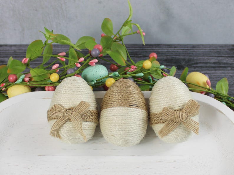 Jute Wrapped Eggs, Decorative Easter Eggs, Easter Decor, Spring Decor, Tiered Tray Easter, Easter Basket Gift, Bowl Filler, Set of 3 画像 2