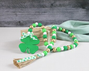 St. Patrick's Day Wood Bead Garland, Shamrock Tiered Tray Decor, St. Patty's Gift