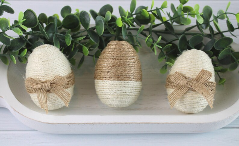 Jute Wrapped Eggs, Decorative Easter Eggs, Easter Decor, Spring Decor, Tiered Tray Easter, Easter Basket Gift, Bowl Filler, Set of 3 画像 8