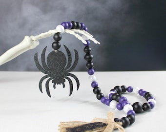 Halloween Wood Bead Garland, Halloween Decor, Spooky Decor, Halloween Tiered Tray, Spider Garland