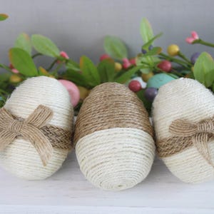 Jute Wrapped Eggs, Decorative Easter Eggs, Easter Decor, Spring Decor, Tiered Tray Easter, Easter Basket Gift, Bowl Filler, Set of 3 画像 3