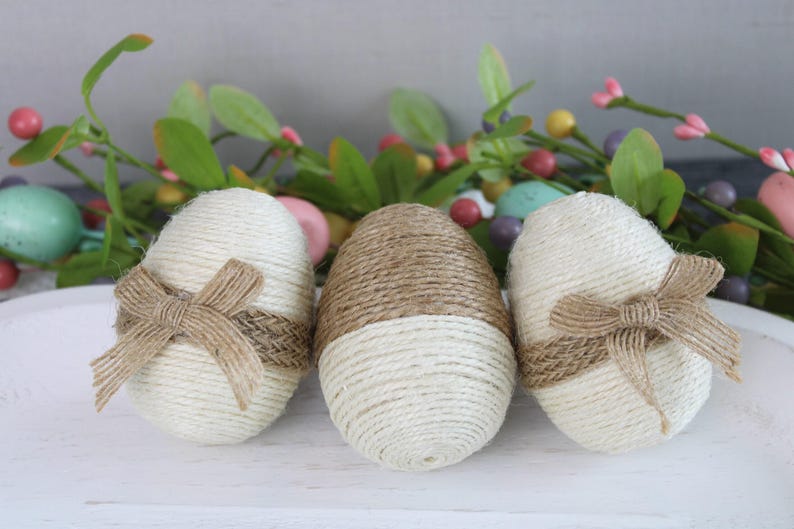 Jute Wrapped Eggs, Decorative Easter Eggs, Easter Decor, Spring Decor, Tiered Tray Easter, Easter Basket Gift, Bowl Filler, Set of 3 画像 3