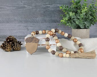 Fall Wood Bead Garland, Fall Decor, Thanksgiving Decor, Autumn Tiered Tray, Acorn Beaded Garland, Thanksgiving Gift