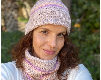 CROCHET PATTERN - The Jasmine Hat and Cowl. Beanie pattern, crochet hat pattern, cowl crochet pattern, cowl pattern, beanie and cowl set