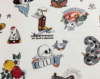 Forever Western- Tea de De Leon Design Group Tela de tatuaje de Alexander Henry cortada a medida