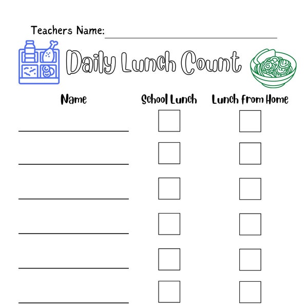 Classroom Daily Lunch Count Digital Printout