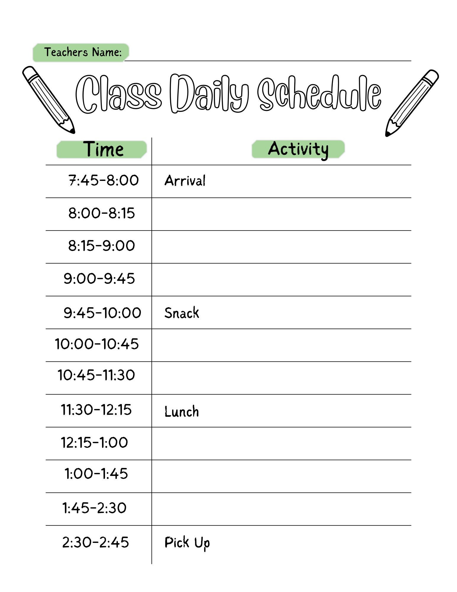 Class Daily Schedule Digital Printout - Etsy