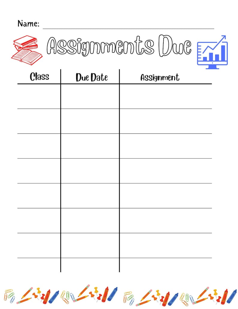 Classroom Assignments Due Digital Printout - Etsy