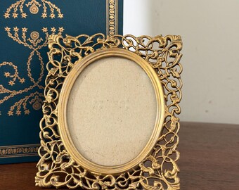Vintage Gold Tone Metal Ornate Filigree Picture Frame | Art Nouveau