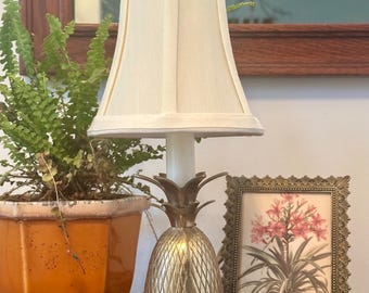 Vintage Brass Candlestick Pineapple Lamp On Wooden Base Andrea By Sadek