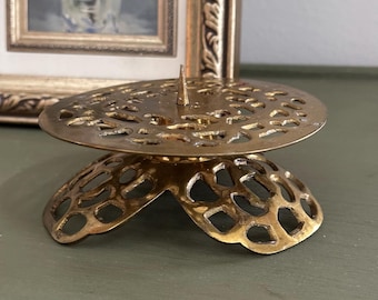 Vintage Brass Cut out/Filigree/Pillar Candle Holder