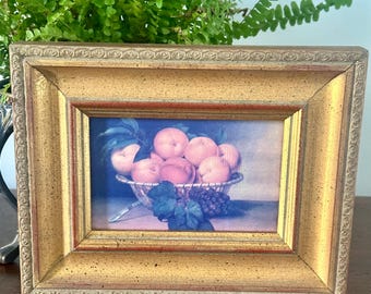 Vintage Still Life Print, Bowl of Friut with Gold Frame