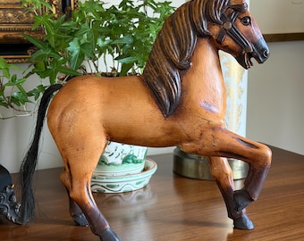 Vintage Hand-Carved Wooden Horse Sculpture