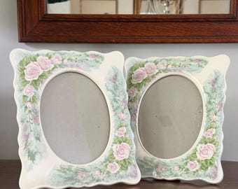 Rose Spray Ceramic Floral Photo Frame by Price Products/Set of Two Picture Frames