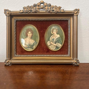 Antique Victorian style Cameo Pictures-Velvet and Ornate Gold Frame