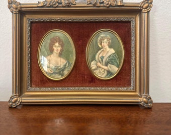 Antique Victorian style Cameo Pictures-Velvet and Ornate Gold Frame