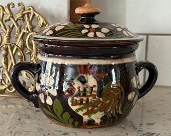 Vintage Alsace France Tureen Pottery with Rooster