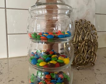 Vintage Princess House Heritage, Etched Glass, stackable, set of three, glass canister.