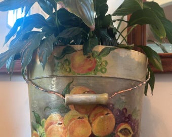 Hand Painted Vintage Wooden Bucket/Planter with Handle