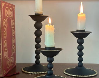 Handpainted Black & Gold Candlestick Holders - Godinger Silver Plated Set of 3