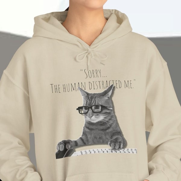 Hoodie Cat Gaming cute cat wearing glasses The human distracted me Unisex Black and white funny  quotes cat dad gift for cat mum