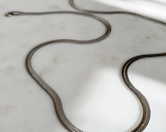 silver stainless steel snake chain necklace, waterproof jewellery, mens unisex long