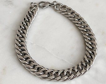chunky cuban bracelet, stainless steel silver lightweight bracelet, mens unisex