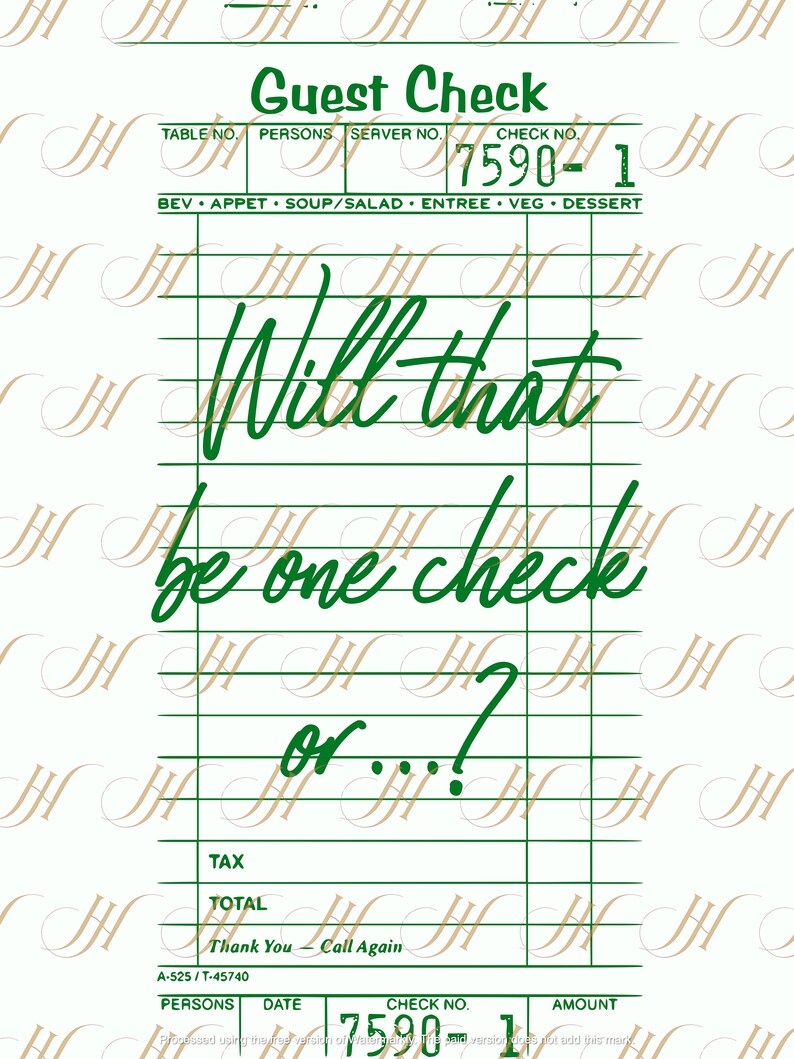 Will That Be One Check...or Guest Check Print Trendy Wall Art Guest Check Poster Print Retro