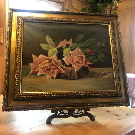Rare!! Beautiful Still Life Oil Painting / Blooming Roses