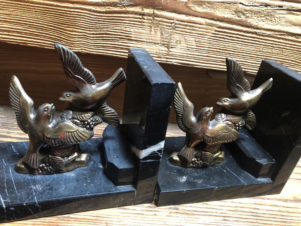 Danya B Fermalibri Decorativi Con Uccellini - Bronzo Anticato, Base A Libro