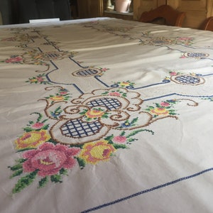 Rarely ! Beautiful HANDCRAFTED & EMBROIDERY - Tablecloth - Vintage - Farmhouse - Deco