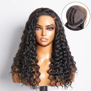 Water Wave Wig Virgin Indian Human Hair 13x6 HD Lace Front 180% Density, 12A Color 1B - Natural Color.