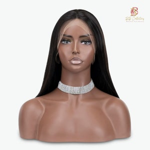 Straight Wig Virgin Indian Human Hair 13x6 HD Lace Front 180% Density, 12A Color 1B - Natural Color.