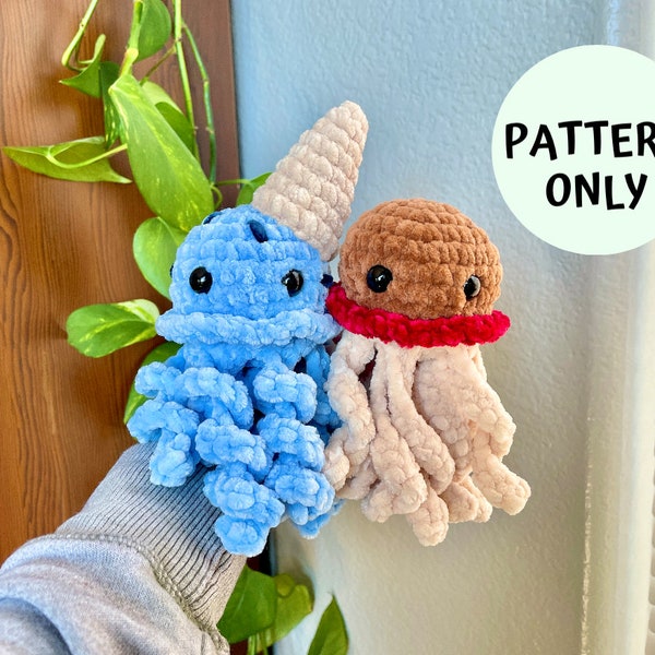 Crochet Ice Cream Jellyfish Pattern, Crochet Jellyfish Pattern, Low Sew, No Sew, Amigurumi Pattern