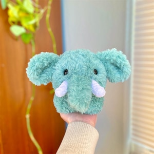 Elephant Stuffed Animal, Blue Crochet Plushie, Fluffy Amigurumi Plush Toy