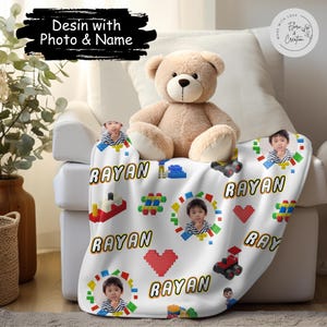 Custom Name Lego Theme Blanket for Boys, Building Blocks Blanket, Personalized Kids Bedding, kids Room Decor, Name Blanket, Photo Blanket