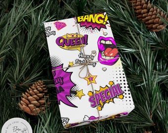 Comic Style Gift Wrap Papers, Comic Wrapping Sheets, Comic Theme Gift Packaging, Holiday Gift Wrap, Unique Gift Wrap, Comic Book Design