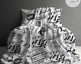 Comic Theme Blanket, Comic Style Blanket, WTF Blanket, Comic Lover Blanket, Cartoon Style Blanket, Cartoon Theme Blanket,Awsome Book Blanket
