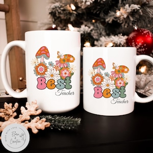 Custom Name Mushroom Mugs for Best Teacher of the Year Future Mrs. Future Mama Future Grandma Butterfly Flowers Mugs Relationship Gift Mugs