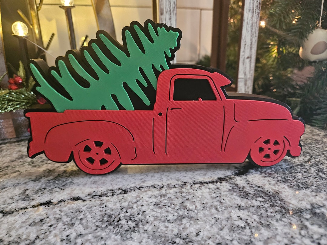 Little Red Truck Hauling a Christmas Tree Holiday Etsy