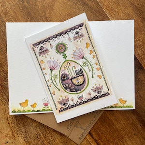 Frohe Ostern Karte | Kleine Henne Karte | Aquarell Frühling Grußkarten | Urlaub gefaltet Briefpapier