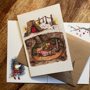 Kerstkaart - Vossen in het hol - kerstkaart - gevouwen kerstkaart