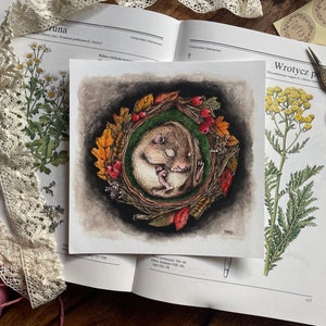 Tiny sleeping mouse - Fine Art Print - Giclee - Wall print - Autumn